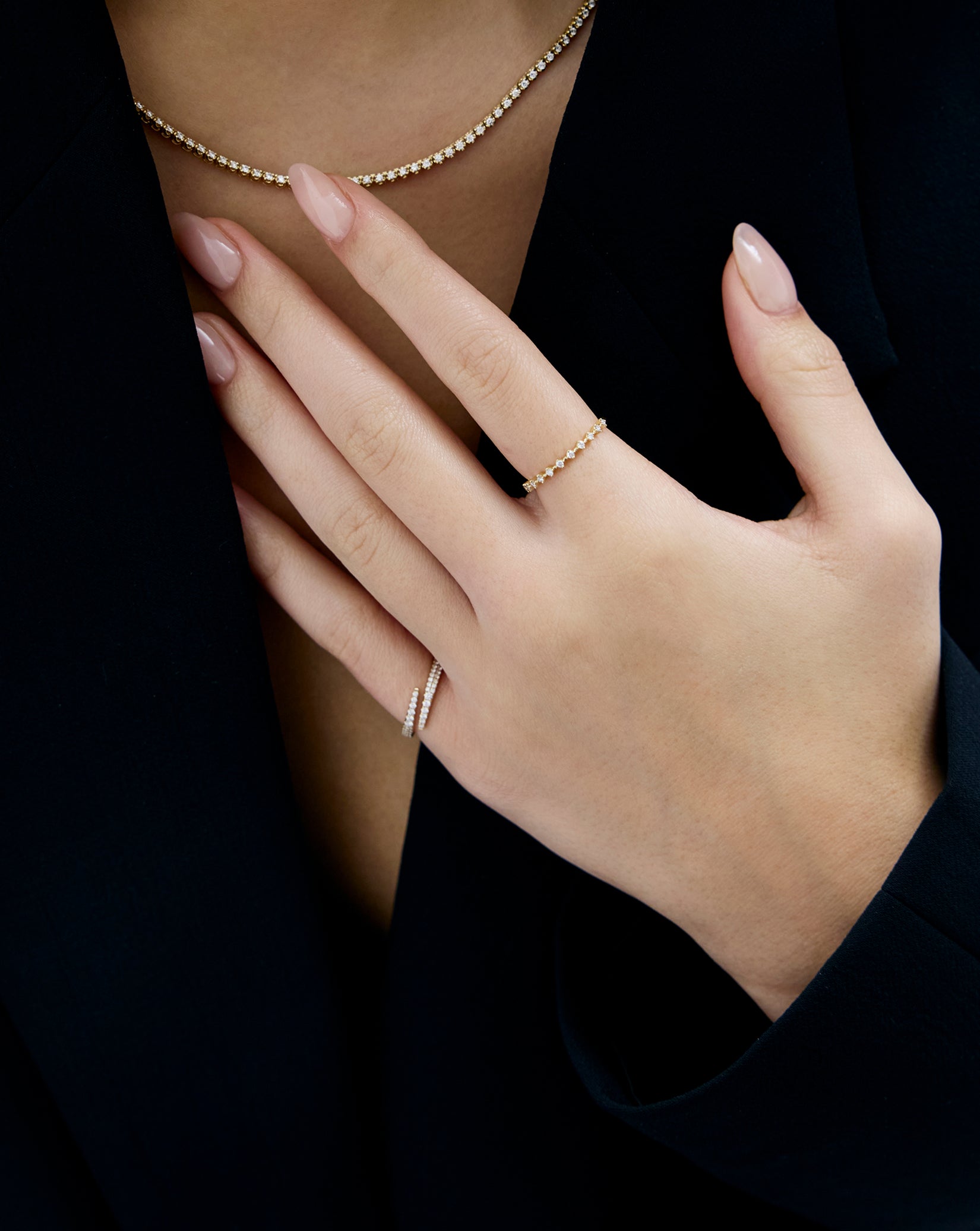 Diamond Station Stackable Ring