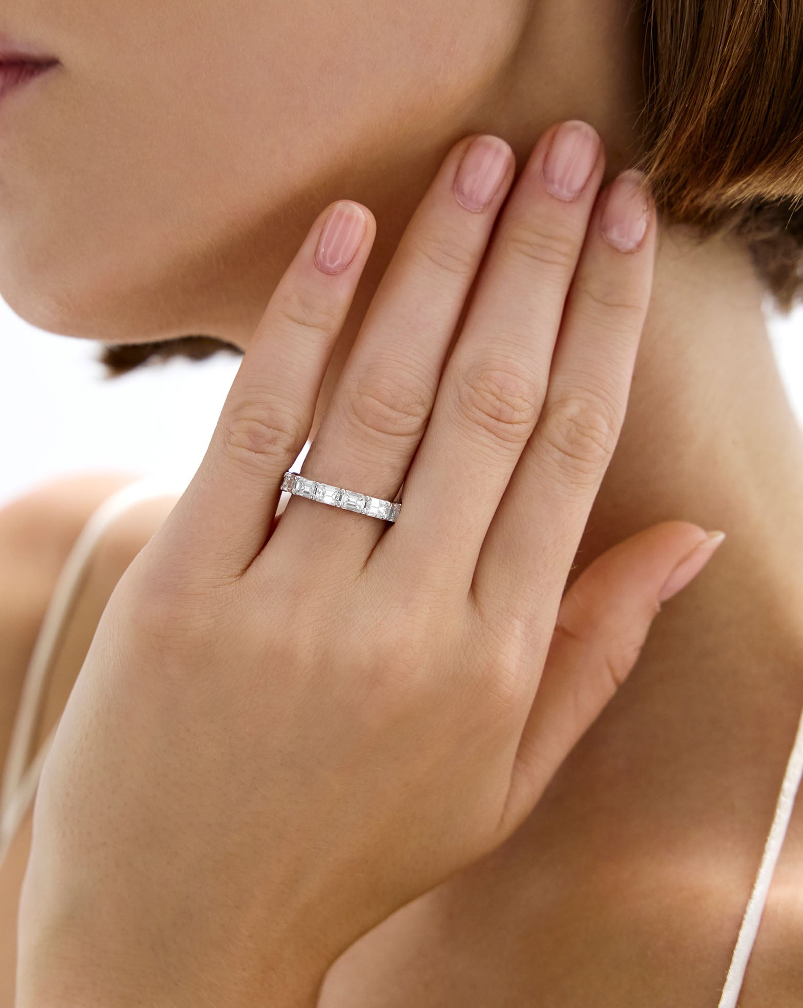 Lab Diamond Sideways Emerald Eternity Band