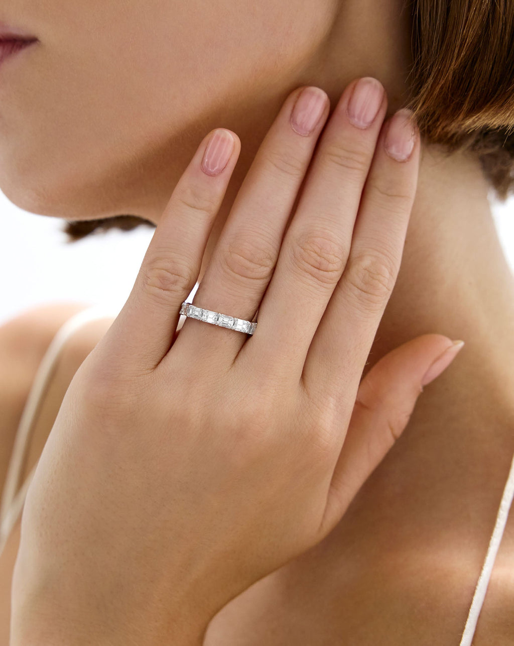 Sideways Emerald Diamond Eternity Band