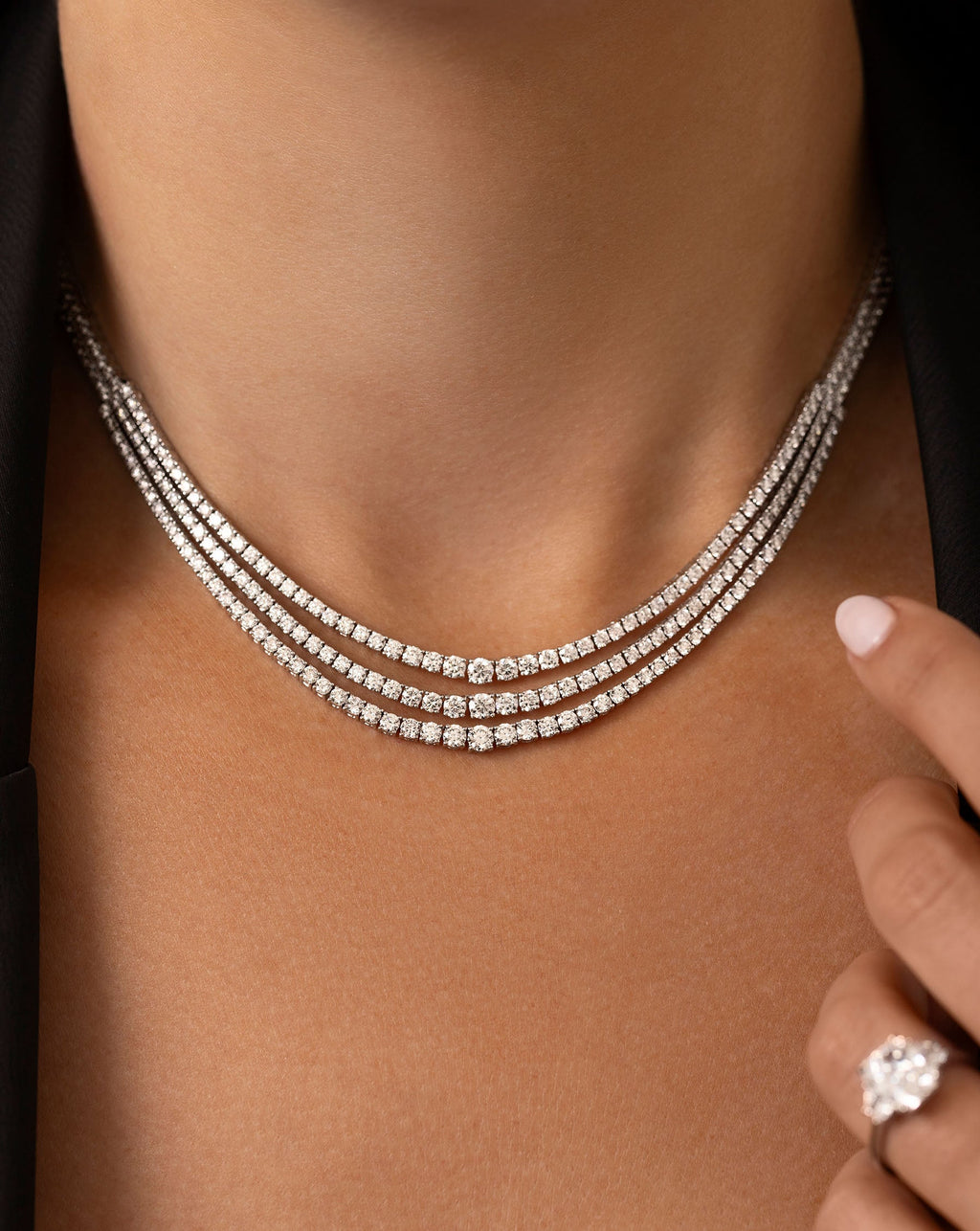 Triple Row Graduated Diamond Tennis Necklace