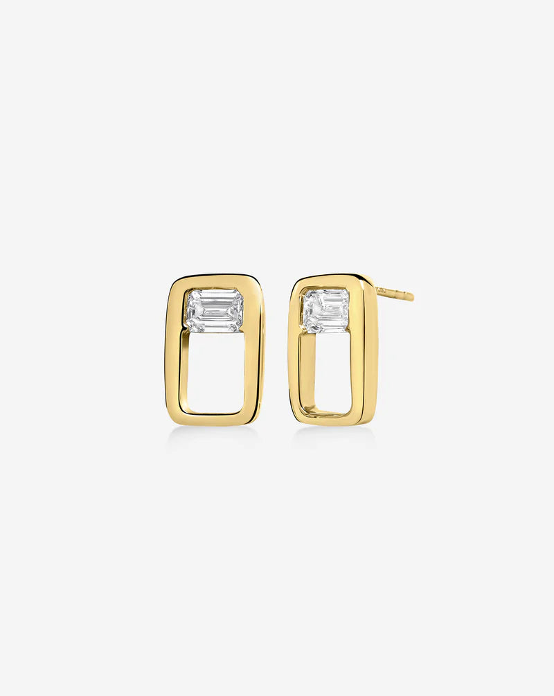 Open Frame Emerald Lab Diamond Earrings
