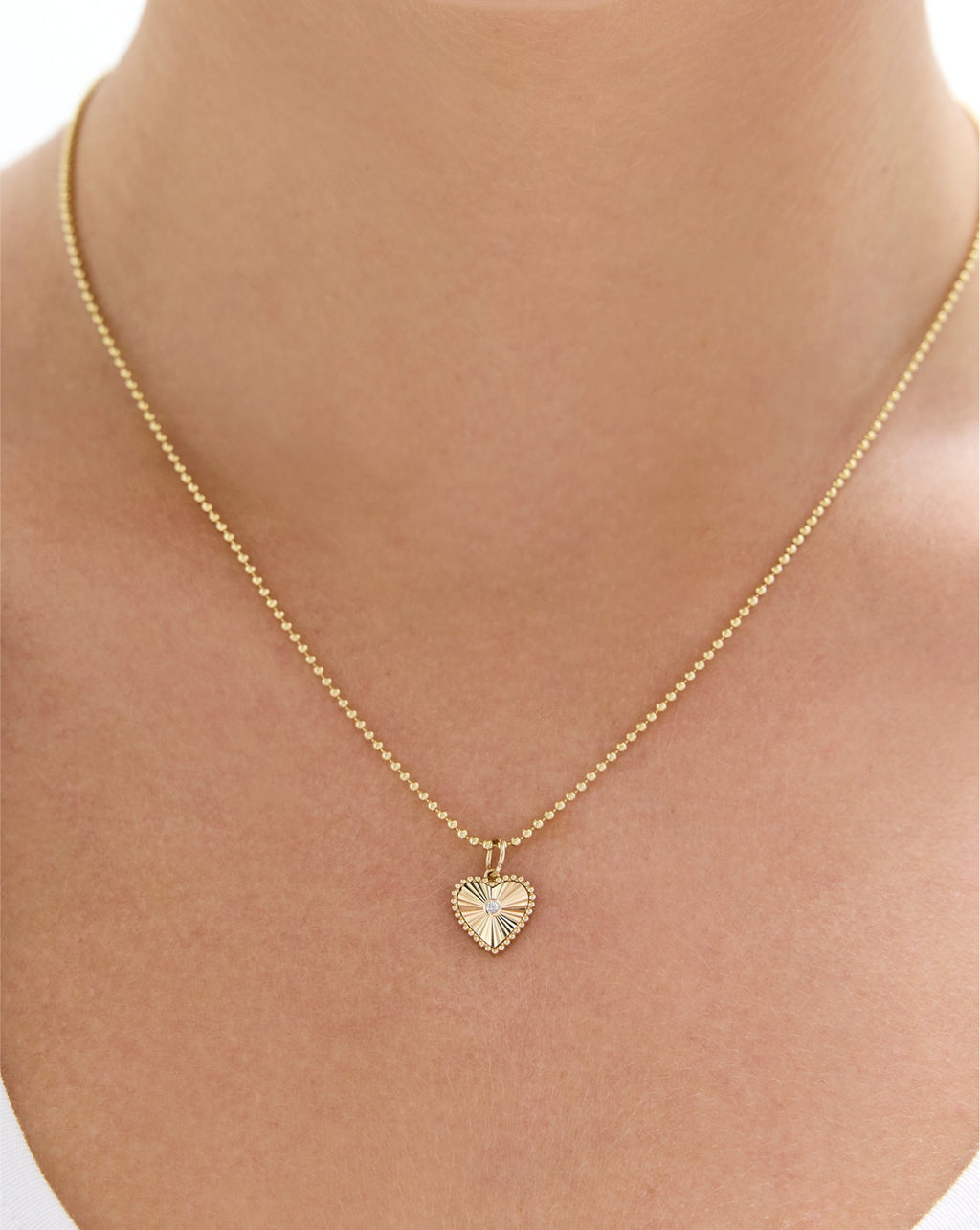 Fluted Heart Diamond Pendant