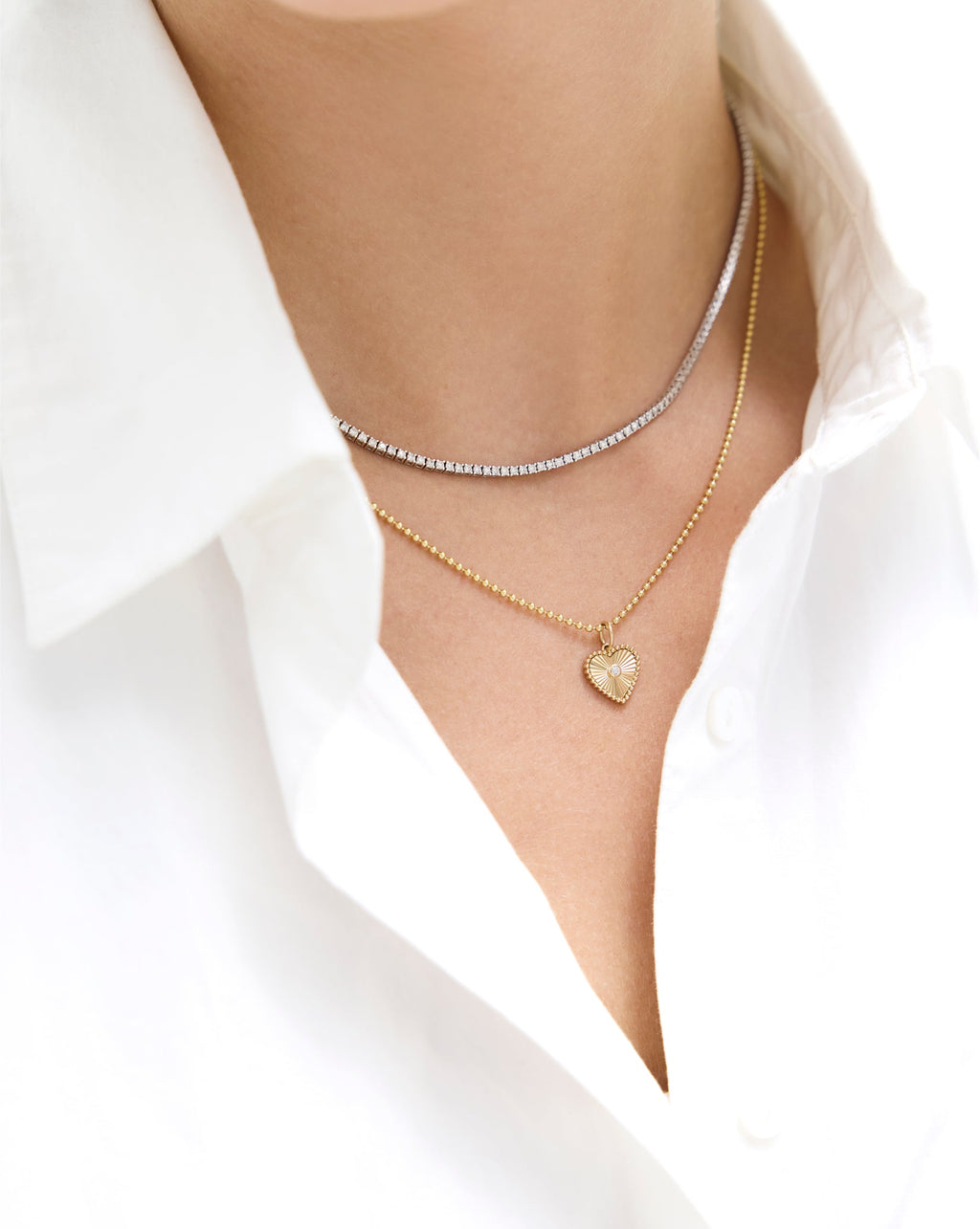 Fluted Heart Diamond Pendant
