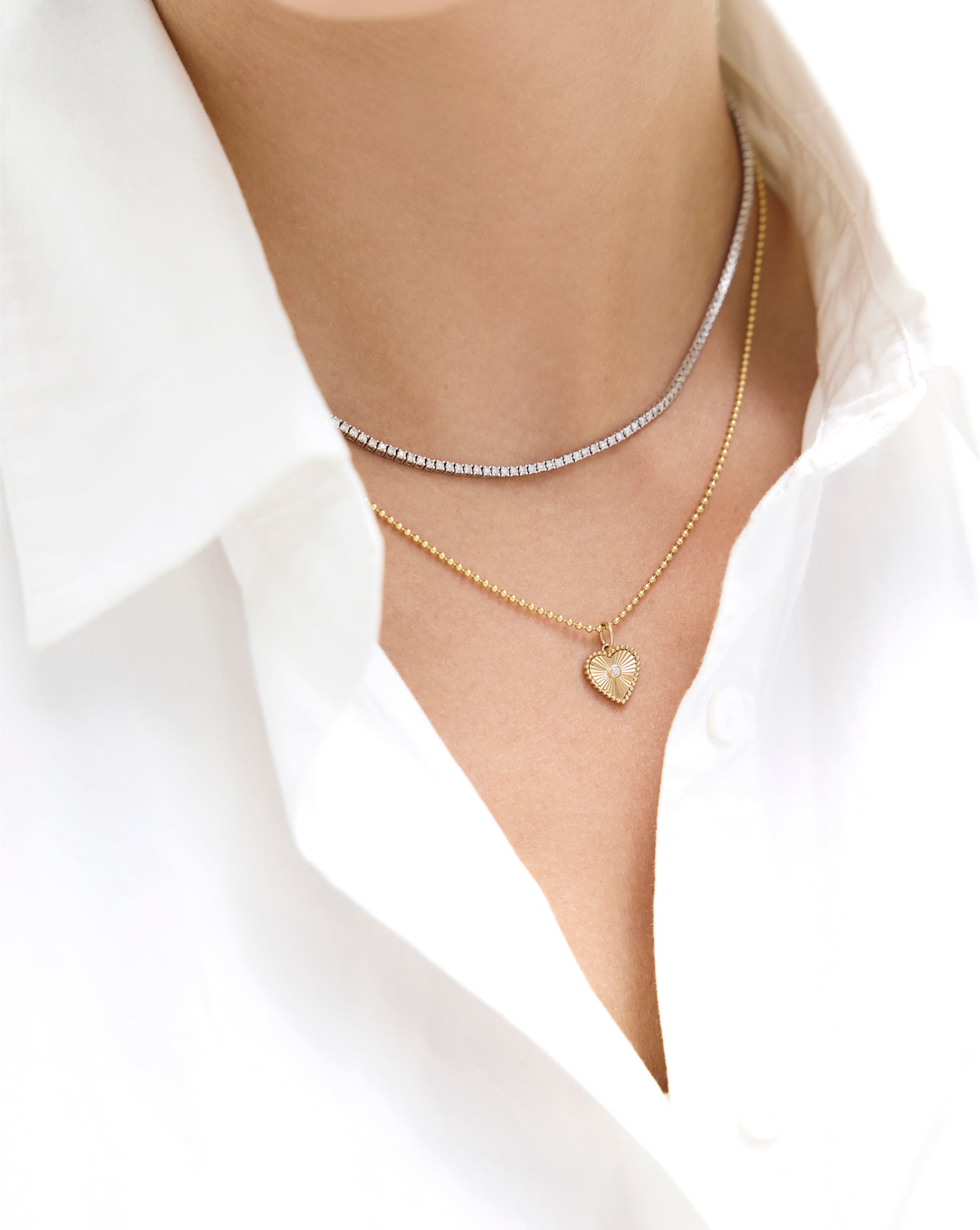 Fluted Heart Diamond Pendant