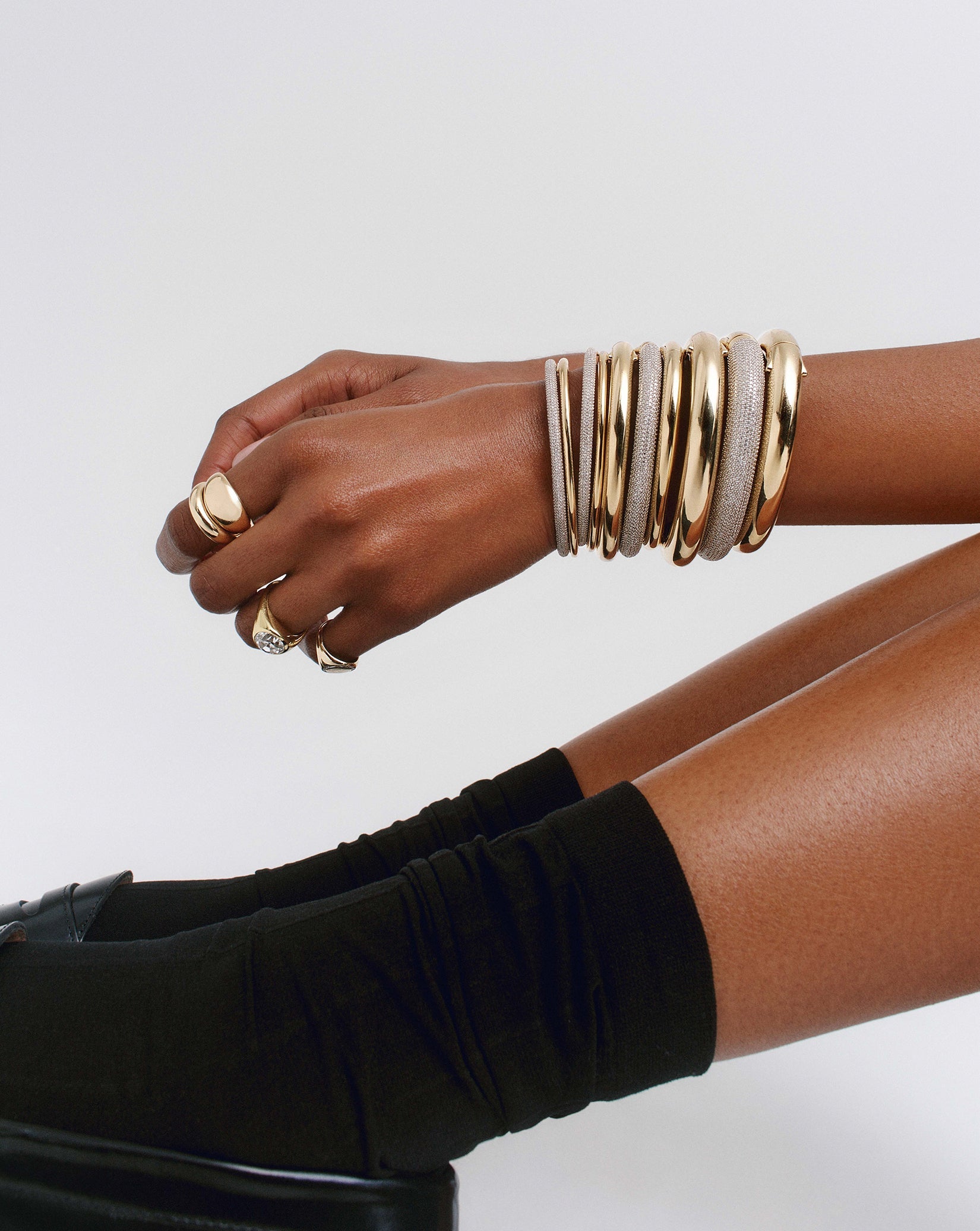 Pavé Diamond Stackable Gold Cloud Bangle