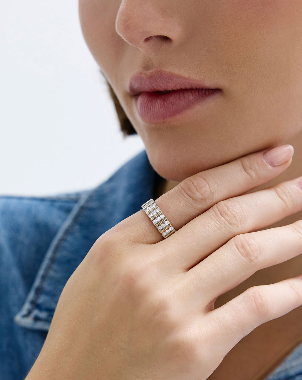 Three Row Fluted Diamond Ring