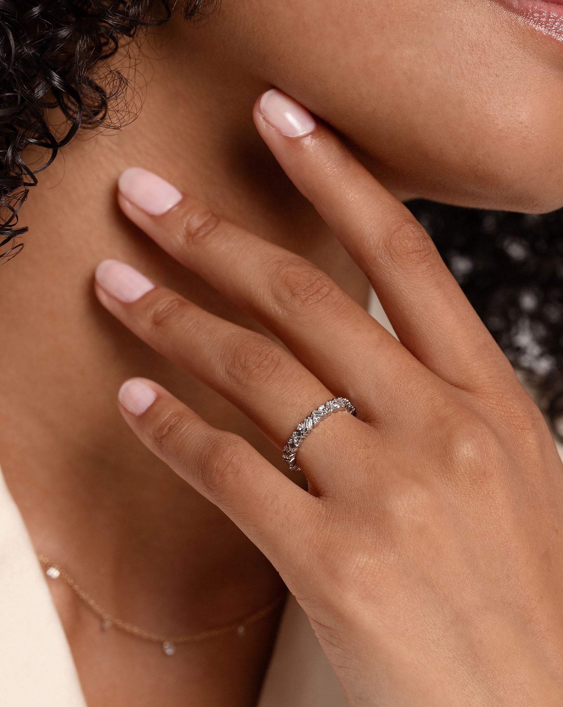 Lab Diamond Baguette Cluster Eternity Band