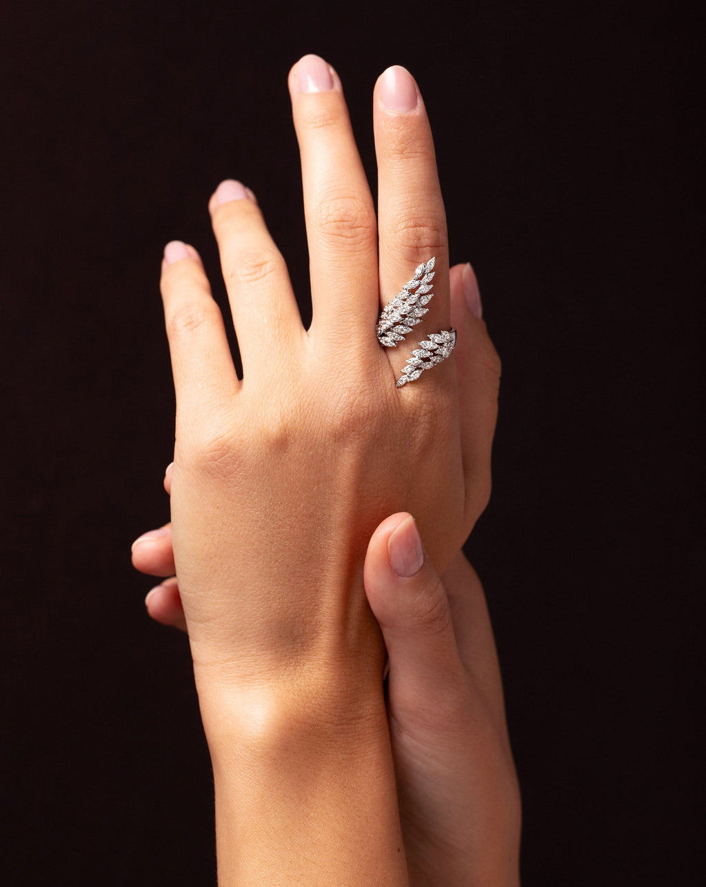 Feather Diamond Statement Ring