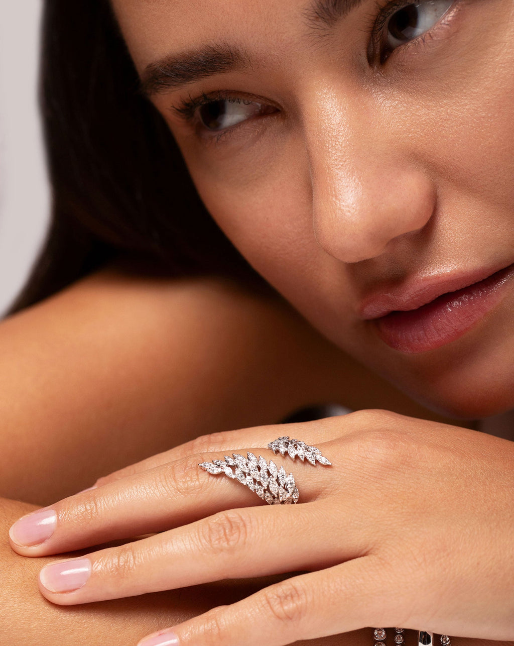 Feather Diamond Statement Ring
