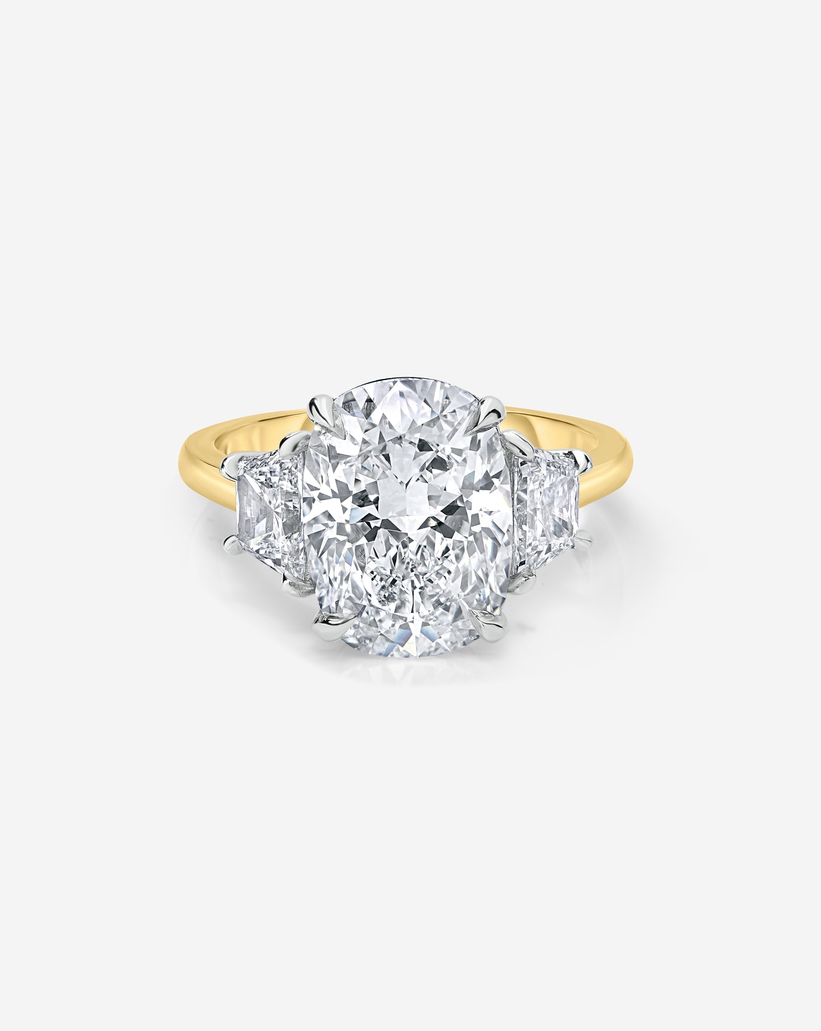 3.32 Cushion Lab Diamond in Whisper Thin® Three Stone with Trapezoids