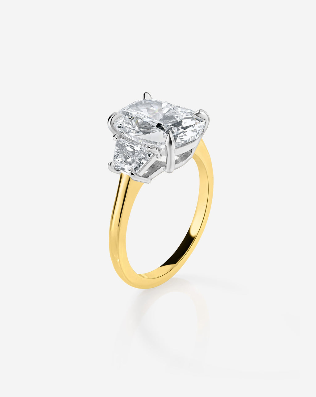 3.32 Cushion Lab Diamond in Whisper Thin® Three Stone with Trapezoids