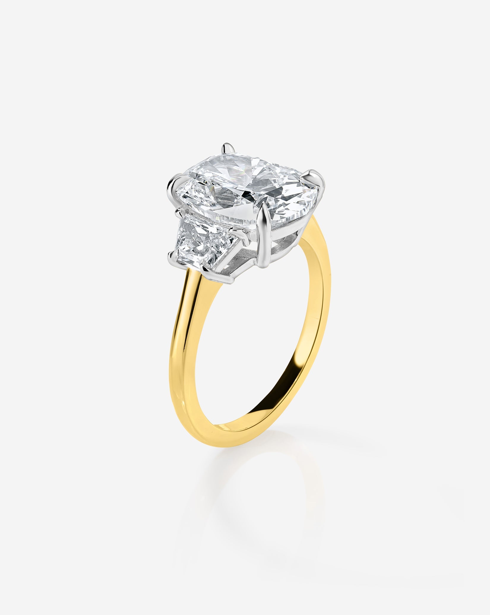 3.32 Cushion Lab Diamond in Whisper Thin® Three Stone with Trapezoids