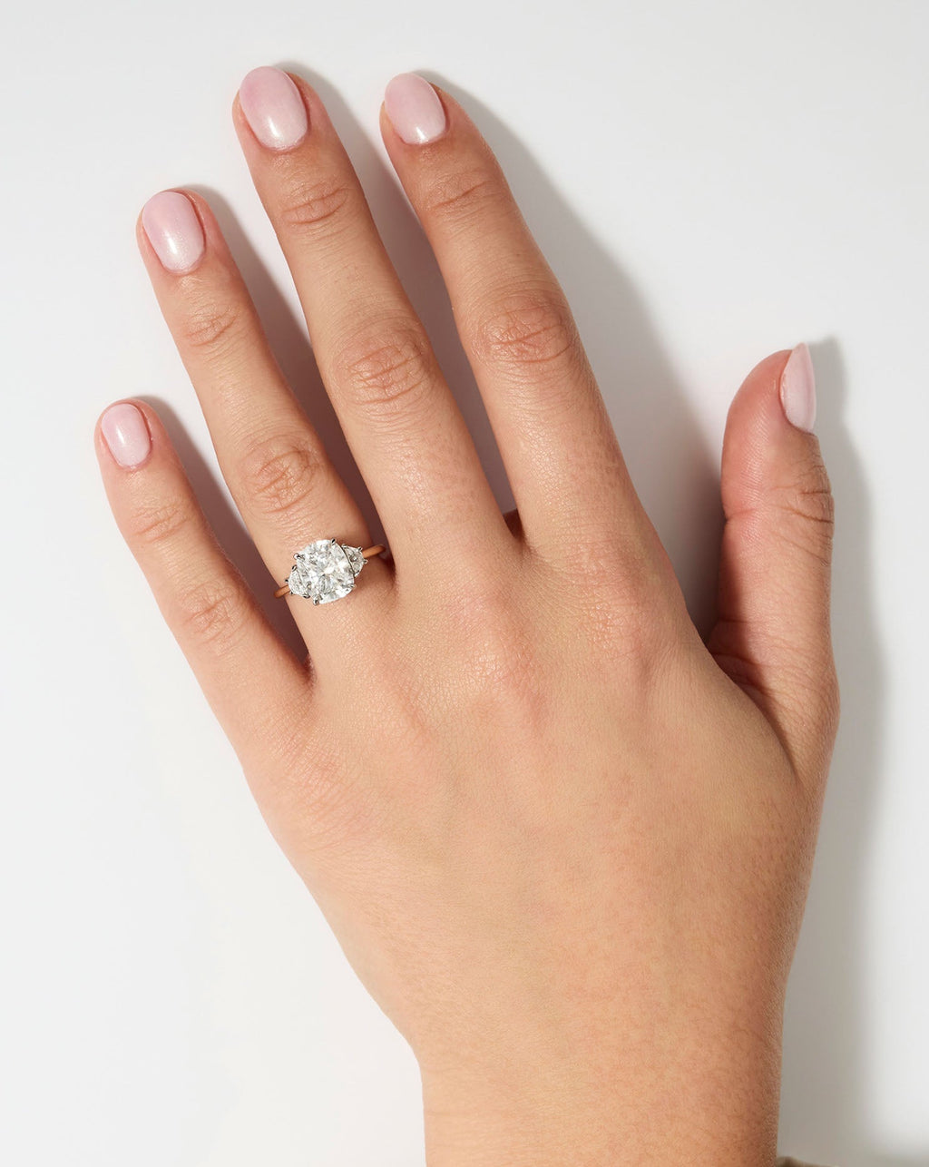 3.32 Cushion Lab Diamond in Whisper Thin® Three Stone with Trapezoids