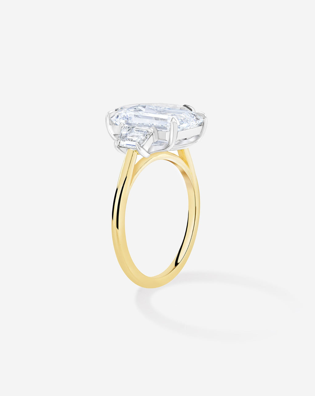 3.56 Emerald Lab Diamond in Whisper Thin® Three Stone with Trapezoids