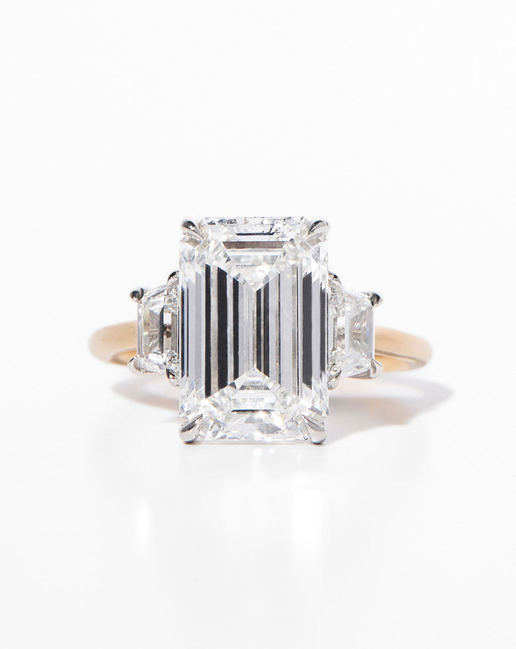 5.02 Emerald Natural Diamond in Whisper Thin® Three Stone With Trapezoids