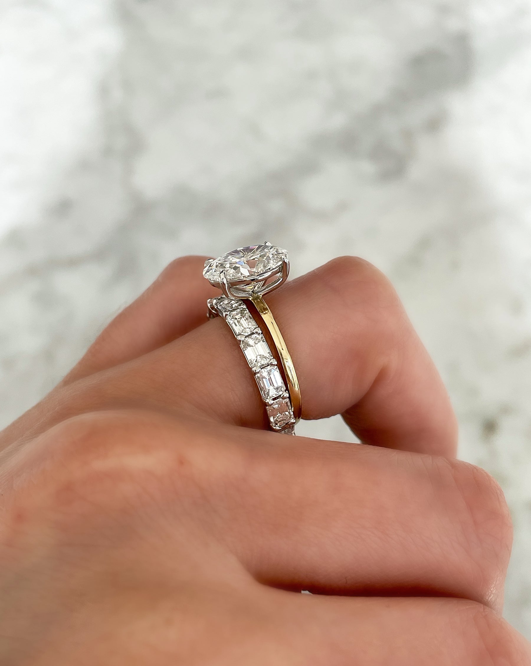 Sideways Emerald Diamond Eternity Band