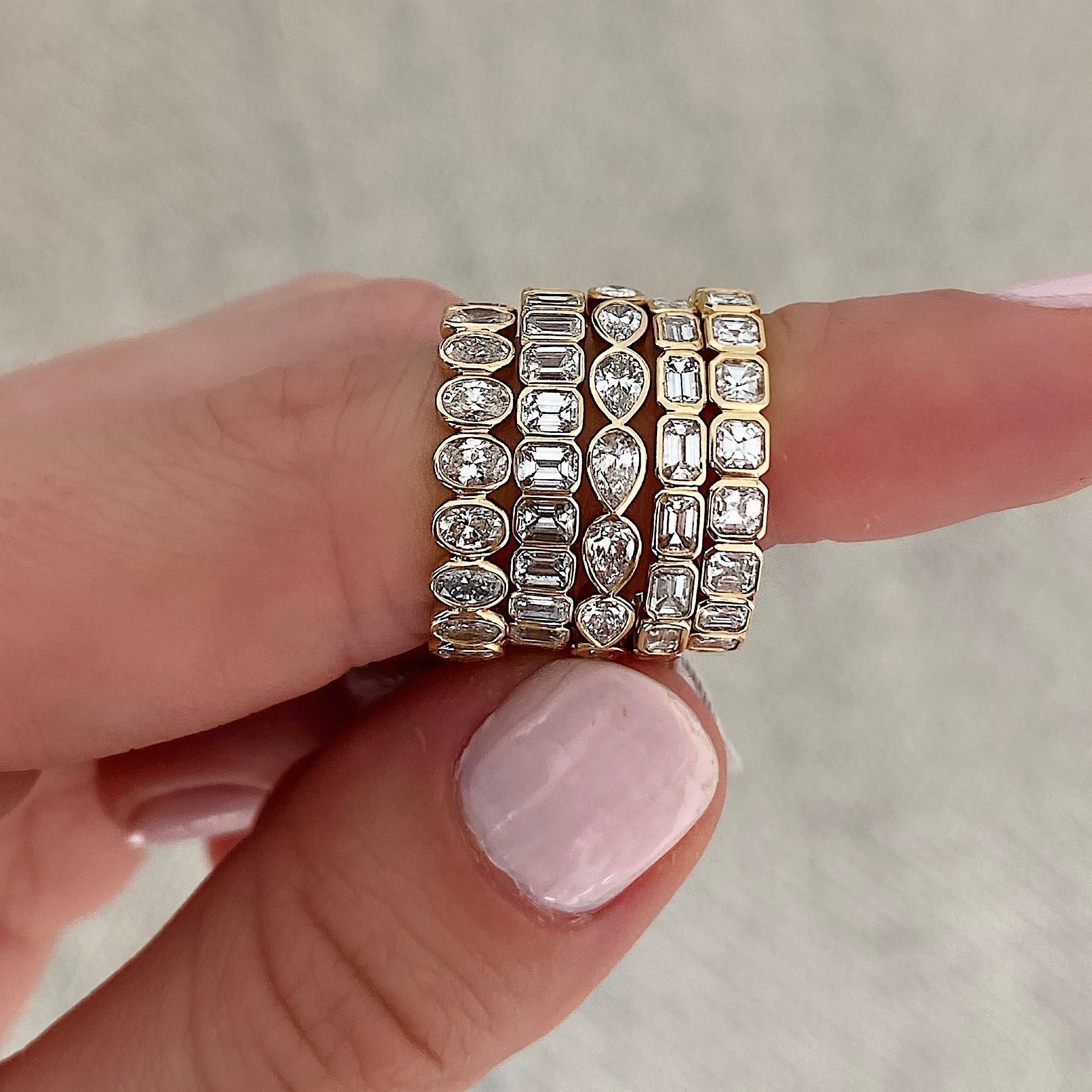 Lab Diamond Sideways Pear Bezel Eternity Band